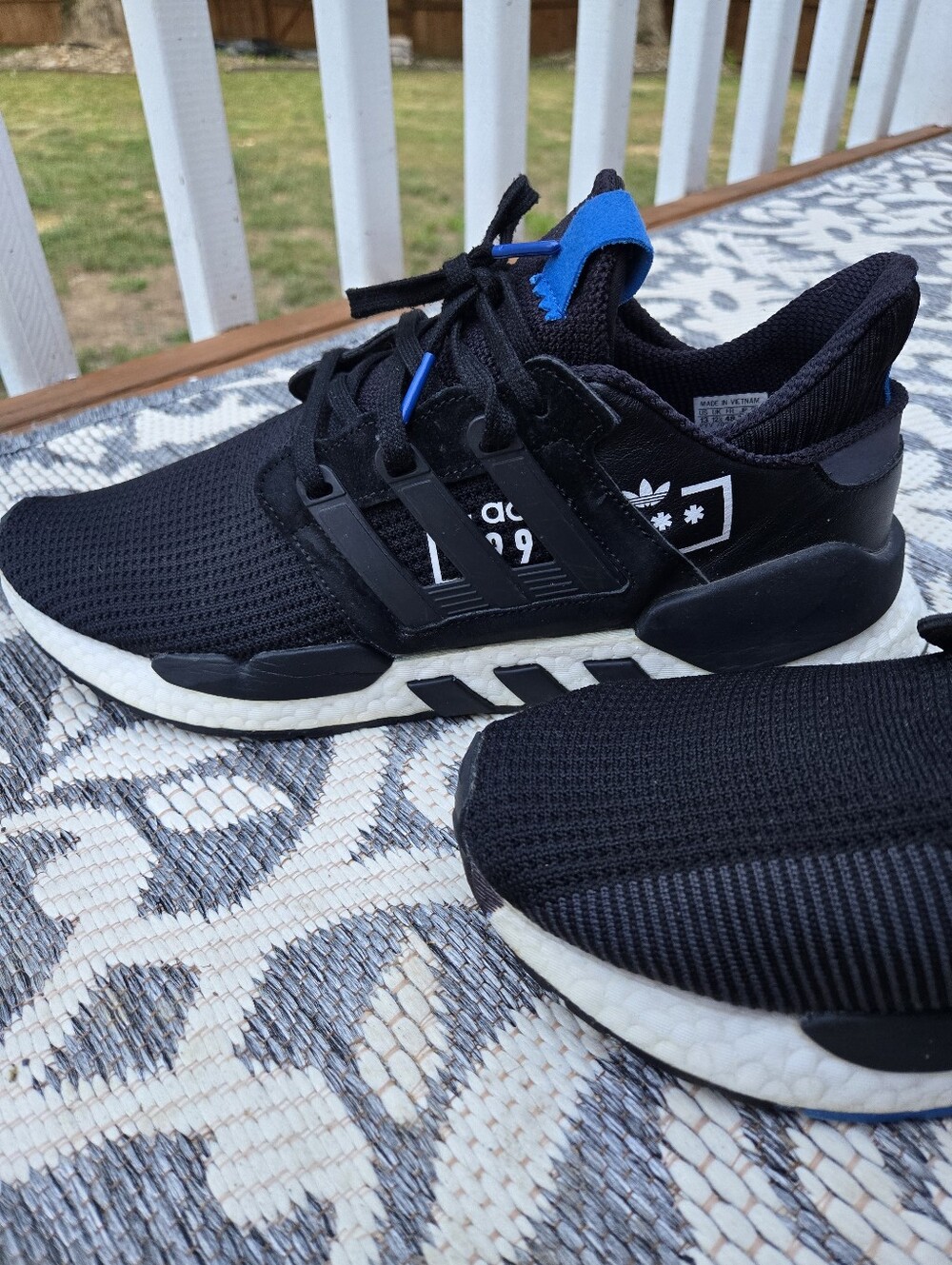 adidas Men's Black and White Sneakers with Blue Accents - Picture 9 of 9